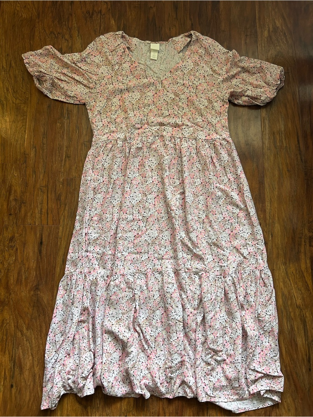 H&M Pink and Cream Floral Midi Dress - Picture 7 of 7